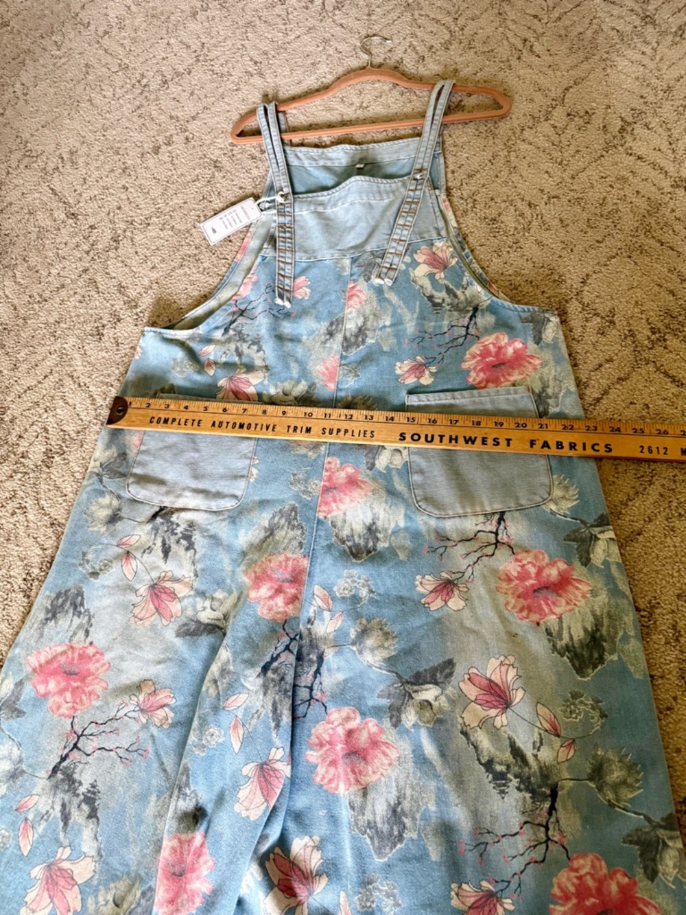 Floral Denim Cropped Overalls - Blue with flowers - Picture 6 of 9